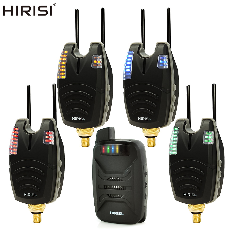 Bite Indicator - Hirisi鯉釣りアラームセット ワイヤレス釣りバイトインジケーター 1+4セット 音声LEDライト警告付き B1230 釣りアクセサリー