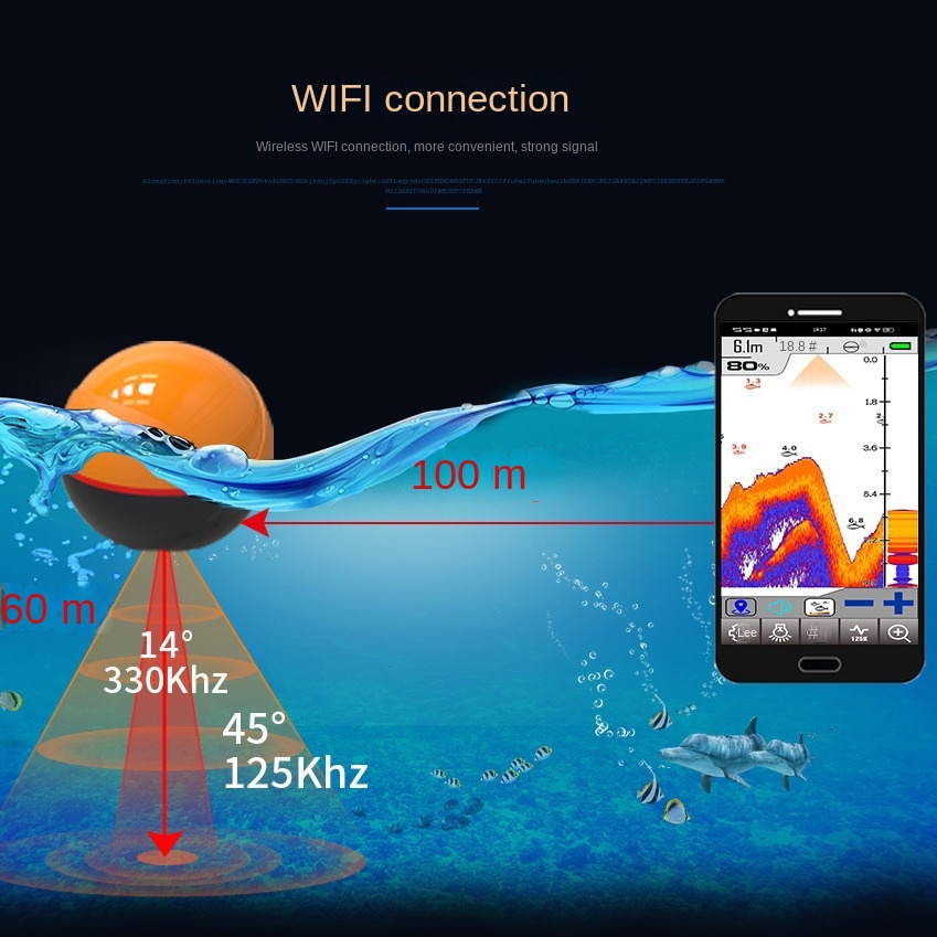 新しいデュアル周波数スマートWiFi魚群探知機、高精細ソナー - Fish Finder Battery のレビューと価格