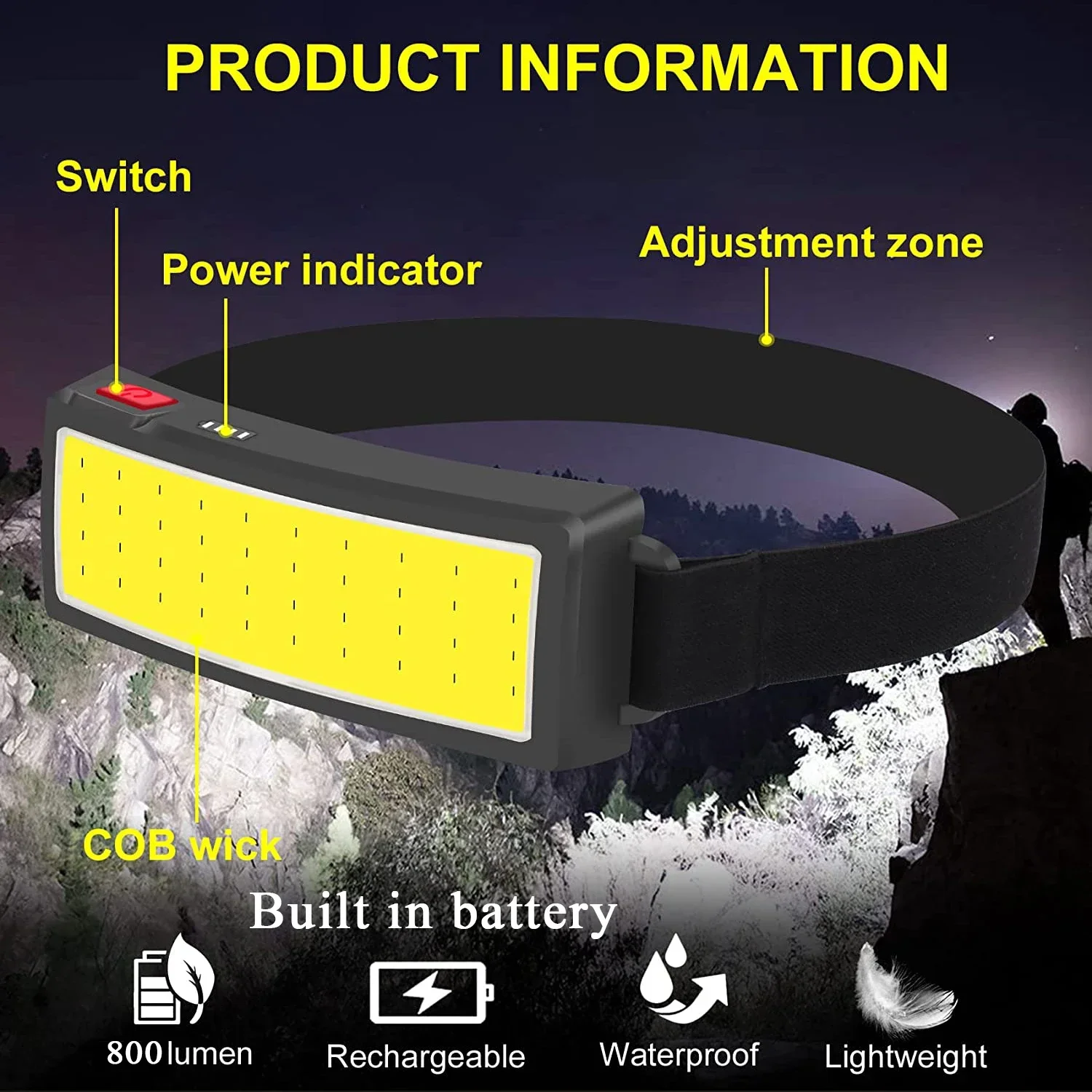 強力な COB LED ヘッドランプ Type-c 充電式ヘ - Fish Finder Battery のレビューと価格