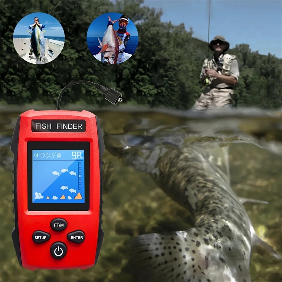 カラー液晶魚群探知機 有線ソナー送信機 検出深度計付き 釣り - Fish Finder Transducer のレビューと価格